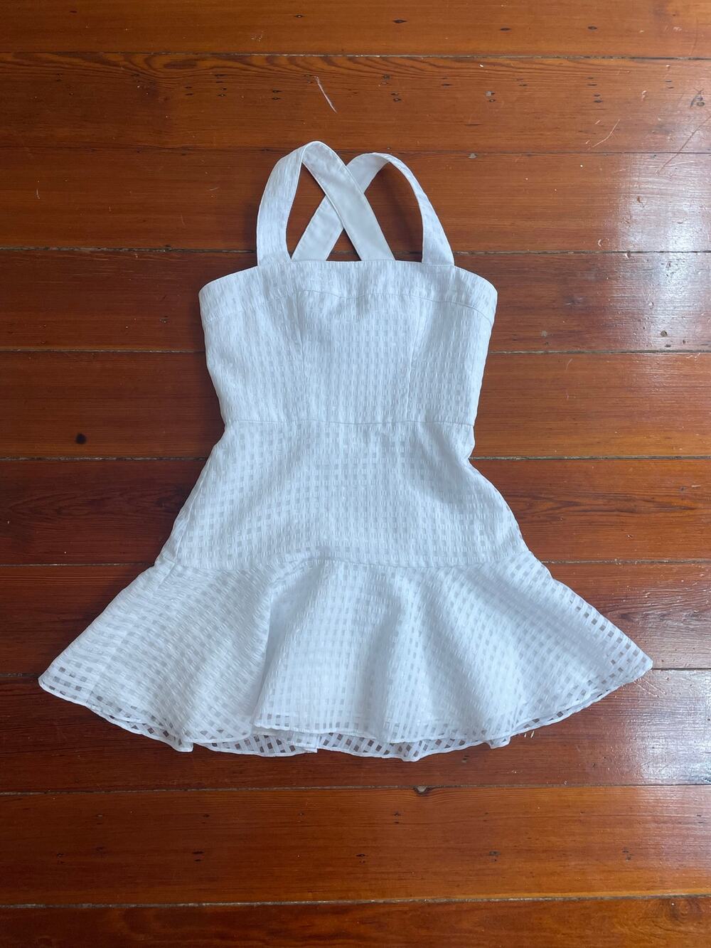 Amanda Uprichard Annalise XS White Gingham Organza Mini Dress